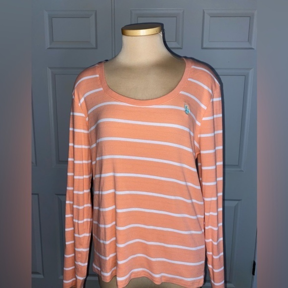 U.S. Polo Assn. Peach and White Striped Long Sleeve Shirt, Summer, Warm